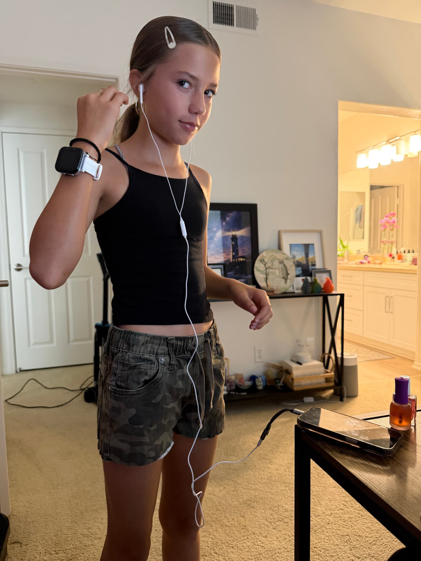 Jordan listening to music on her headphones